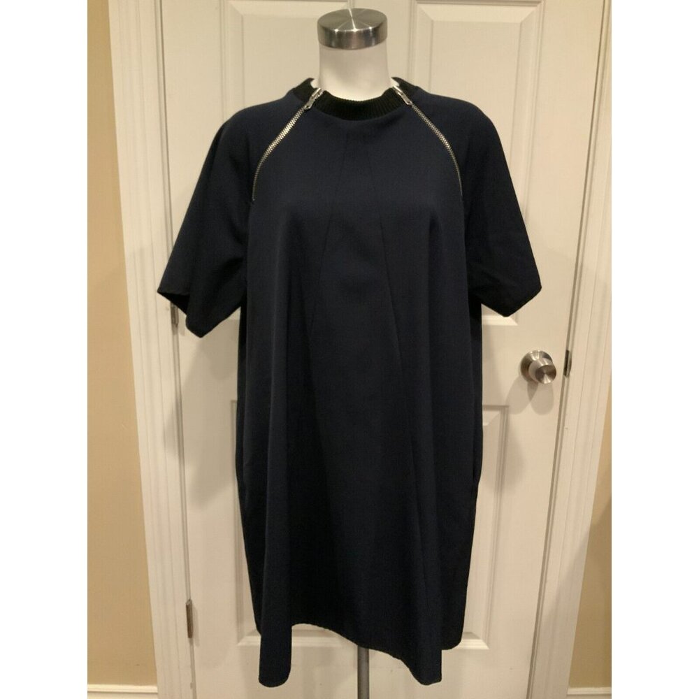 HACHE Navy Swing Trapeze Dress Wool Blend Casual Workwear Zipper Italian Designe